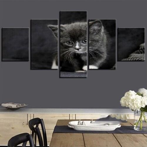 5 Panels Diamond Painting full square Animal Black Small Cute Cat picture round mosaic diamond art 5d cross Stitch KitsZP-2410