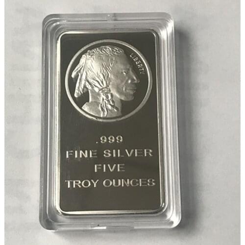5 Pcs Non Magnetic Indian Buffalo Bar 1 OZ Silver Plated Buff Animal Ingot Badge 50 Mm x 28 Mm Collectible Bars Coin