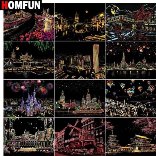 HOMFUN 5d Diamond Painting Full Square/Round "Black lights city" Picture Of Rhinestone DIY Diamond Embroidery Home Decor