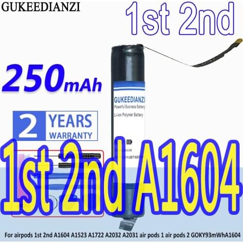 High Capacity GUKEEDIANZI Battery Airpod 1 250mAh for Airpods 1st 2nd A1604 A1523 A1722 A2032 A2031 for Air Pods1 for Air Pods 2