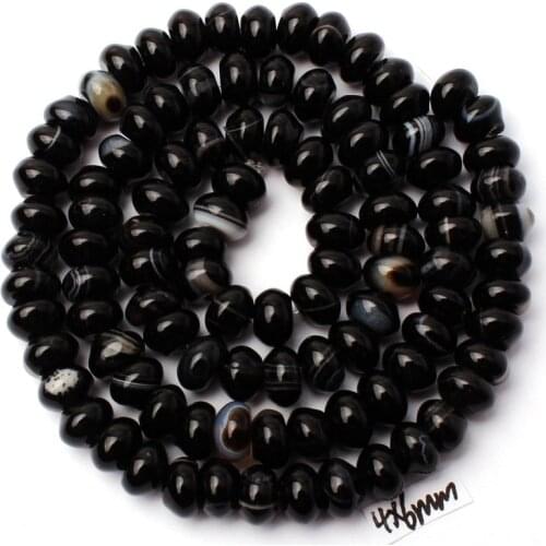 Natural Banded Black Agates Stone Loose Beads High Quality 4x6mm Smooth Spacers Shape Bracelet Jewelry Accessories 38cm w2957a