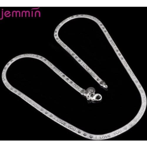 Boutique Women 925 Sterling Silver Link Chain Necklaces Letter Print Jewelry Friendship Gift 4mm Thickness Length 20 Inches 6.5g
