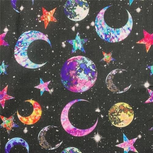 Colorful Space Stars Moon Polyester Cotton Fabric For Quilting Patchwork for Sewing Patchwork Needlework Dress Making mask