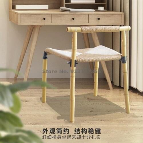 Home Simple Original Design Bamboo Dining Chair Leisure Balcony Coffee Backrest Solid Wood Horn Rope Braided Y Chair Summer