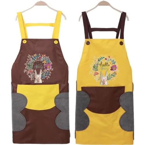 Hand wipe apron with Japanese style household kitchen waterproof oil proof fashion adult work clothes Home Kitchen Restaurant