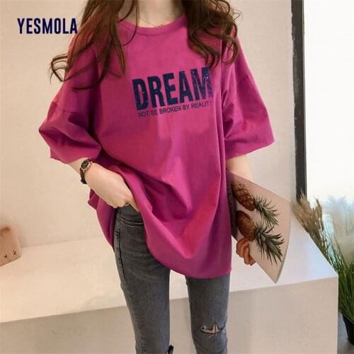 YESMOLA Korean Short Sleeve T-shirt Womens Fashion Top in 2021 Summer 90s Students Casual Women Wear Streetwear O-neck Tshirt