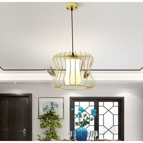 Chinese pendant lights retro aisle gold lamp Southeast Asian restaurant art light Glass lamp Lantern birds nest light LB030310
