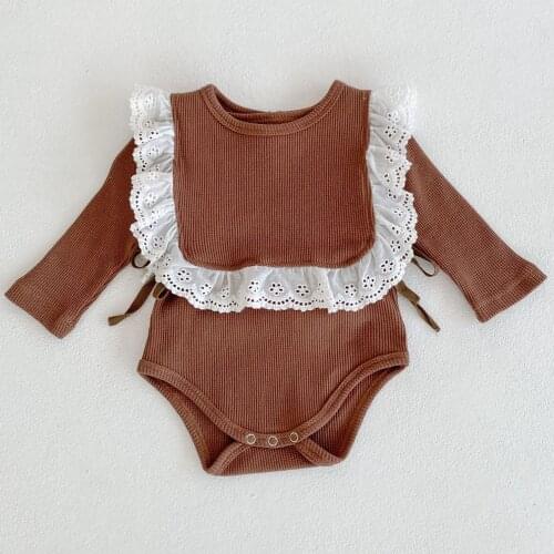 Autumn Newborn Baby Girl Clothes Lace Knitted Cotton Romper Long Sleeve Romper Solid Color Jumpsuit Sunsuit Outfits Clothes
