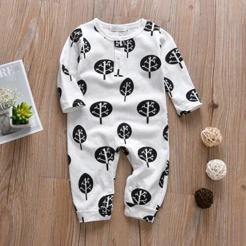 Newborns Infant Baby Toddler Romper Leaf Printed Pullover Button Jumpsuit Pajamas For Baby Boys Girls Home Wear Clothes