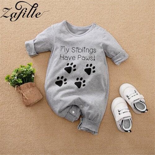 ZAFILLE Newborn Baby Clothes Unisex Paws Printed Gray Babys Romper Newborn Sleepsuit Baby Pajamas Infant Baby Sleepwwear