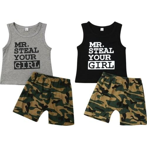 Fashion Newborn Baby Boys Clothing Set Funny Letter Vest T shirts + Camo Pants Outfits Baby Boy Costumes 2pcs/set