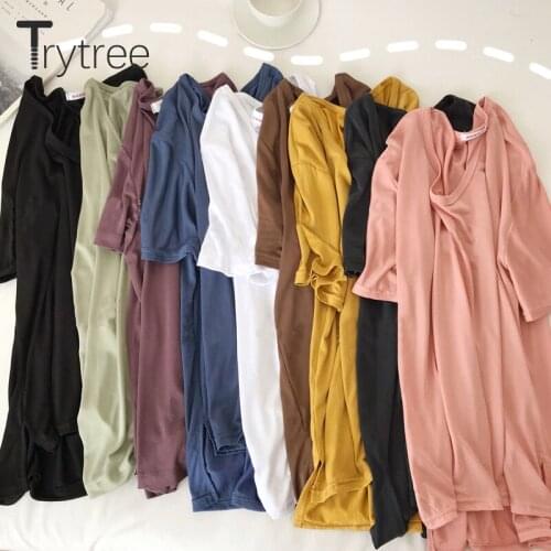 Trytree 2020 Summer Casual T-shirt O-neck Women Candy colors Solid 9 Color Loose All-Purpose Style Fashion Short T-shirt