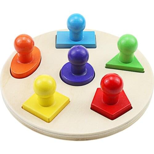 Montessori Materials Toddler Toys Color Matching Wooden Colorful Pegged Geometry Shape Toys for Children Wood Grasped Board 2-4