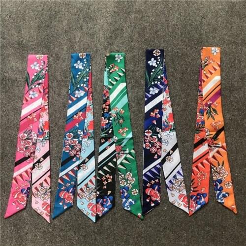 Fashion Bag Striped Flower Series Silk Scarfs Head Tie Multifunction Hand Ribbon Scarf 5*100cm Small Long Scarves Wholesale