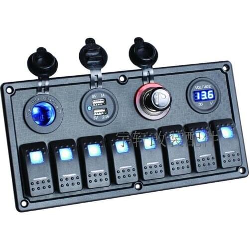 Marine switch panel, Yacht modification, With USB car charging cigarette lighter socket, Voltmeter 12V with light panel