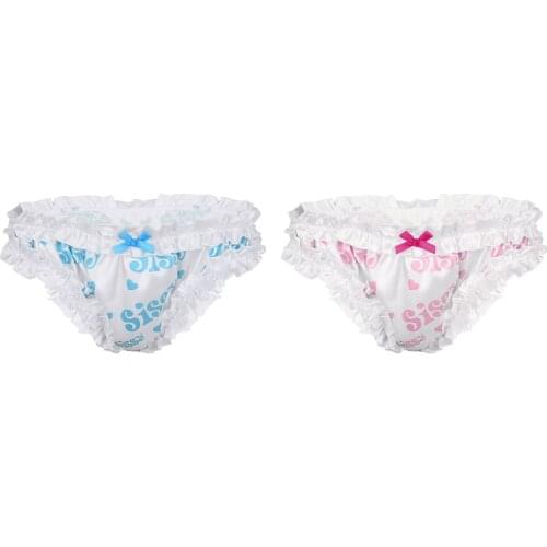 Male Letter Printed Briefs Men Lovely Laciness Frilly Panties Underwear Mens soft Satin Mens Bikini Male Underpants