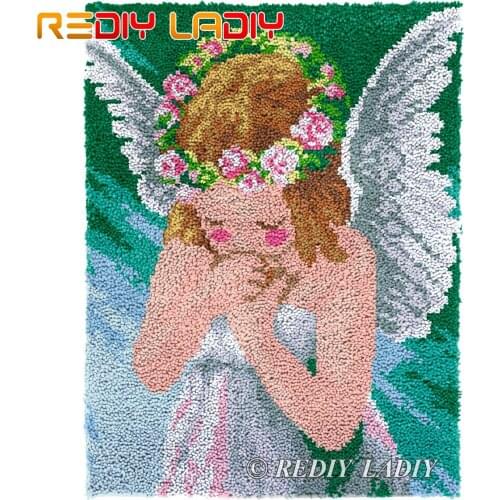 Latch Hook Kits DIY Carpet Rug Angel Girl Plush Tapestry Kits Crocheted Floor Mat Chunky Yarn Cushion Hobby & Crafts 61*81cm