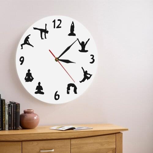 Yoga Silhouette Wall Clock Personalized Sports Iconic Wall Clock Keep Fit Wall Watch Yoga Hindu Decorative Wall Clock