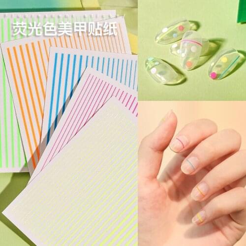 Newest WG710-714 fluorescent line nail stickers 3d back glue nail decals decoration tools for nail art