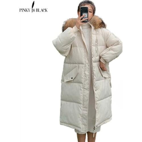 PinkyIsBlack 2020 Long Winter Coat Women Hooded Down Parka Ladies New Warm Winter Jacket Women Loose Big Fur Collar Jacket Coat