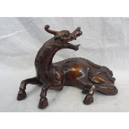 Song voge gem S2962 10" China Chinese Bronze Wealth FengShui Unicorn Dragon Kylin Bull Ox Leg Statue
