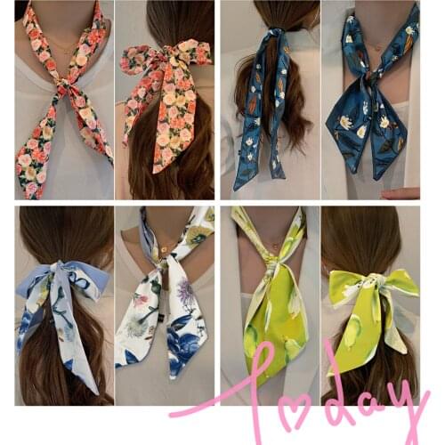 2021 New Women Elegant Print Long Ribbon Scarf Bandanas Girls Multi-purpose Hairbands Hair Tie Headband Fashion Hair Accessories