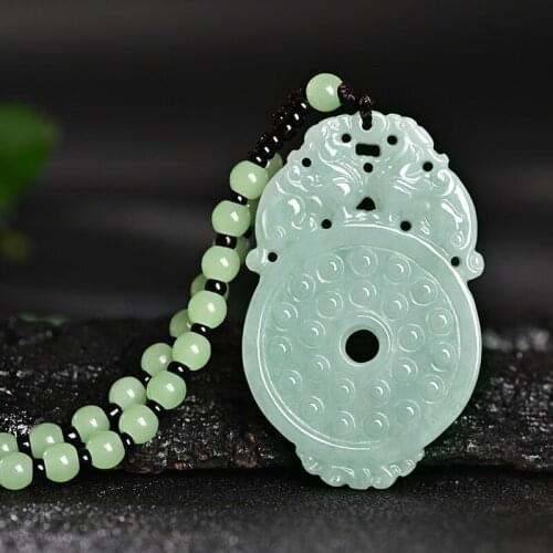 Nature Myanmar Jade Amulet Lucky Pi Xiu Beast Pendant Mala Bead Hanging Necklace TALISMAN