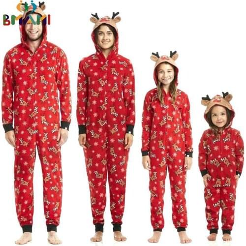 Christmas Matching Family Outfits 2021 Father Son Romper Baby Mother Daughter Hooded Clothes Family Looking Jumpsuit Pajamas