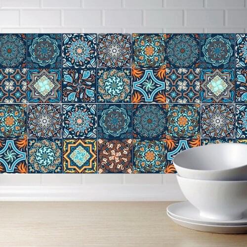 Mandala Self -Adhesive Arab Wall Stickers Anti Oil Waterproof Simulation Tiles Kitchen Bathroom Decoration Wall Art