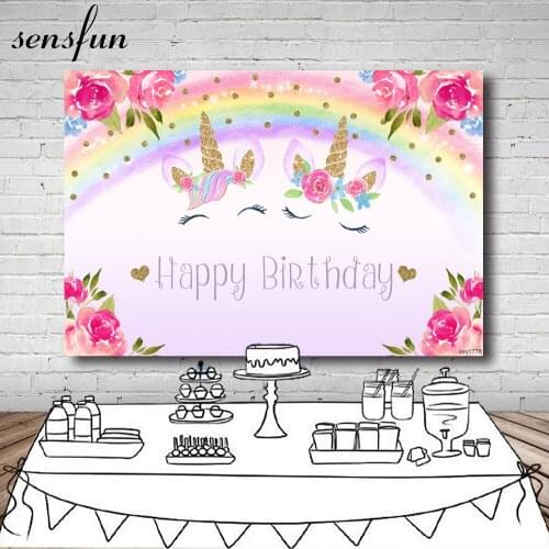 Sensfun Flower Rainbow Unicorn Party Backgrounds For Photo Studio Girls Baby Shower Birthday Party Photography Backdrop 7x5ft