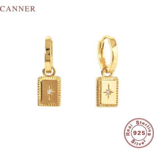 CANNER Ins Wind Geometric Stars Earrings For Women 100% Real 925 Sterling Silver Piercing Stud Earrings Fine Jewelry Pendientes