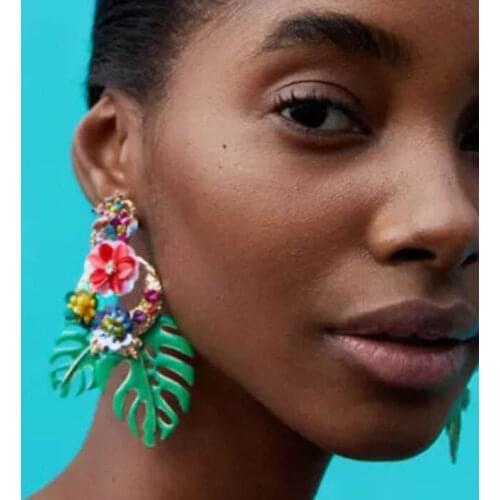 Bohemian Leaf and Flower Drop Earrings Women Jewelry Femme Luxury Wedding Colorful Big Pendant Earrings Ethnic Dangle Earings