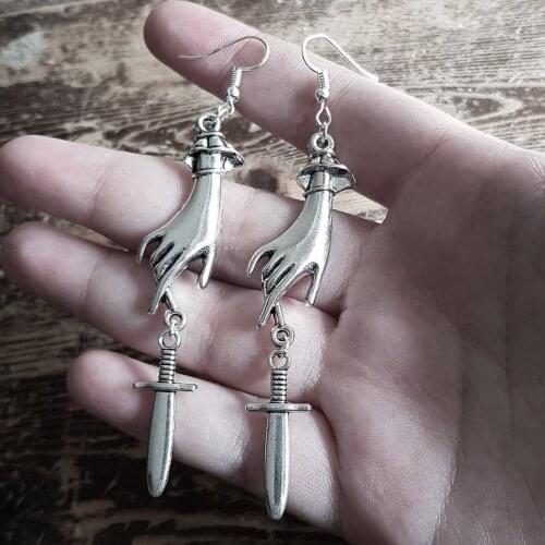 Sword and Hand Earrings silver color pendants Classic jewelry Fashion charm women gift Mysterious gothic new 2020 Big earrings