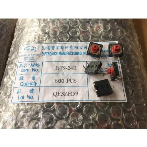 Taiwan round up DIP 12*12*7.3 DTS-24R line 4 foot red button micro-motion vertical
