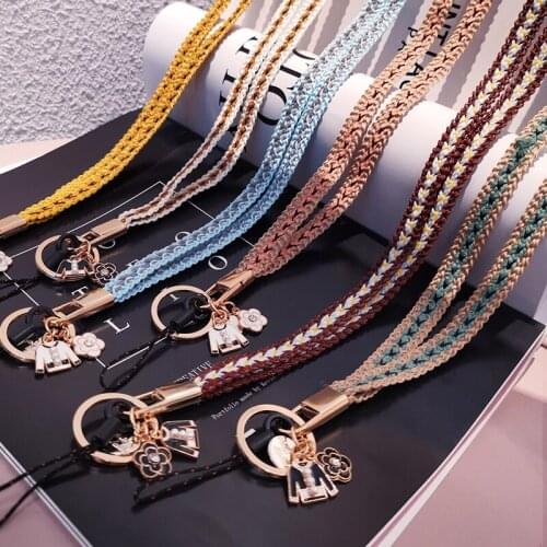 Ladies mobile phone wristband braided band wrist rope braided pattern hanging neck rope colorful jewelry keychain
