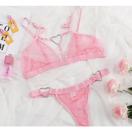 Women Lingerie Femme Bralette Underwear Sexy Heart Shape Pink Bra Thong Sexy Lingerie Set ropa interior femenina sexy erotica