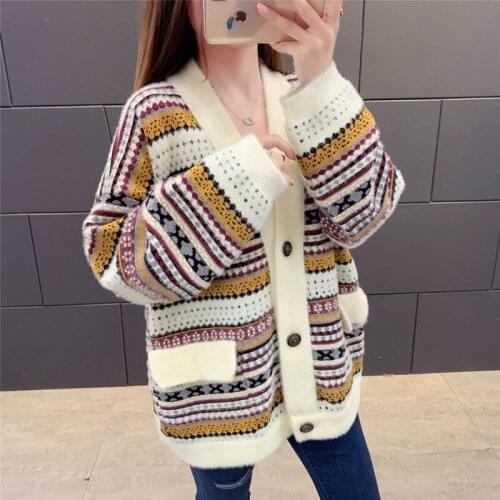 Winter Warm Sweaters And Large Size Cardigan Female Thick Cashmere Cardigan Oversize Knit Jackets Girls Sweaters Coat DD2442