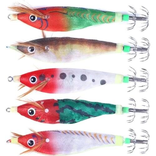 10Pcs Wood Shrimp Fishing Lure 10cm 10g Electronic Squid Jig Hard Bait Artificial Lure Jigging Lure Octopus Bait