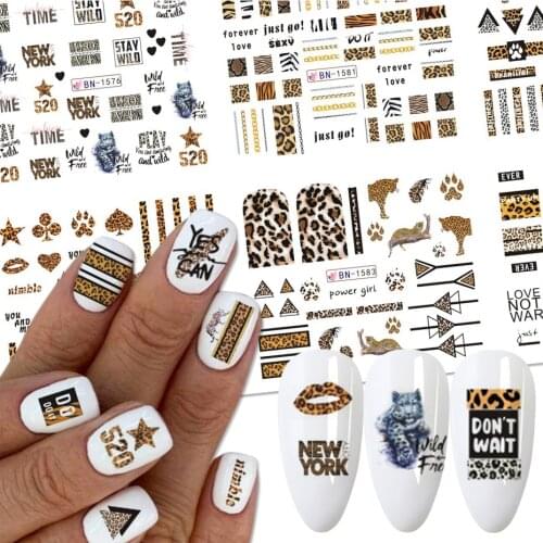 12pcs Leopard Print Water Sticker Slider For Nails Set Leopard DIY Design Nail Art Decals Polish Wrap Decoration JIBN1573-1584-1