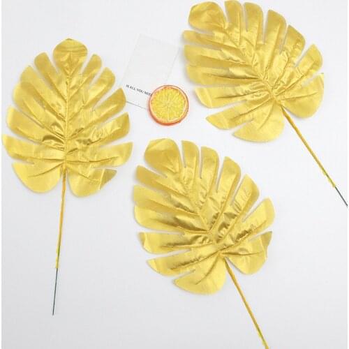 20pcs Golden Artificial Monstera Palm Leaves Green Plants Wedding DIY Decoration Pretty Fake Flower Leaf Simulation Plant Leaves