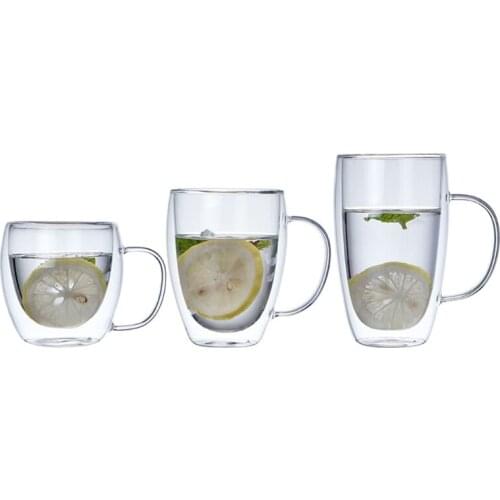 250/350/450 ML Heat Resistant Double Wall Glass Cup, Beer Coffee Water Cups Drinking Glasses with Handle 1Pc