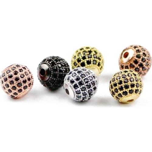 4pcs/lot 6mm/8mm/10mm Luxury Micro Pave Black Zircon Charms Spacer loose bead Round Ball Shape for Bracelet Making Jewelry DIY