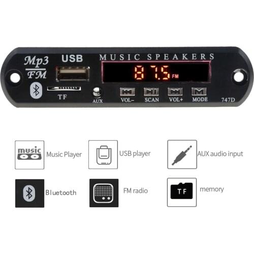 3.5mm AUX Car Kit Accessories Audio Receiver Bluetooth DIY for Speaker 5V FM Radio WMA MP3 Player Decoder Board TF USB