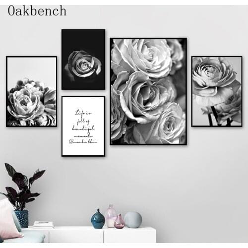 Black and White Wall Art Poster Plant Flowers Canvas Painting Rose Art Print Nordic Wall Pictures For Living Room Decoration