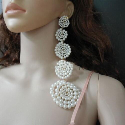 All handmade woven pearl long earrings fashion exaggerated star street shot earrings sexy women party jewelry accessories