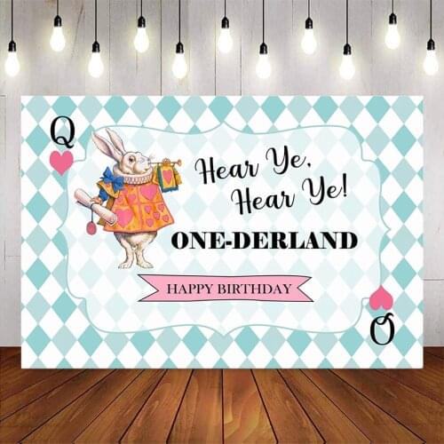 Cartoon happy birthday backdrop alice in wonderland photo background onederland birthday party decoration personalized