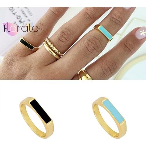 Classic Gold Color Turquoise Black Enamel Rings For Women Geometry Circle Square Ring Party Fashion Jewelry Gift Accessories