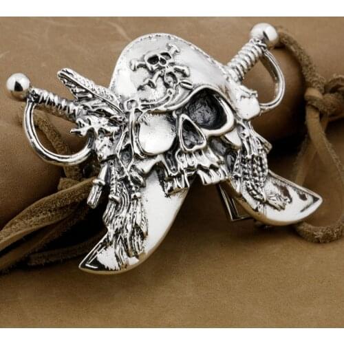Huge & Heavy 925 Sterling Silver Pirate Mens Biker Rocker Belt Buckle 9C003