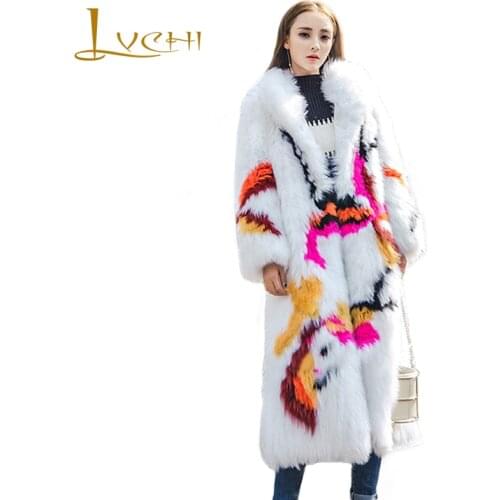 LVCHI Women stylish style windmill decorative pattern fox coats natural fox fur coat long knitted design with hooded new style