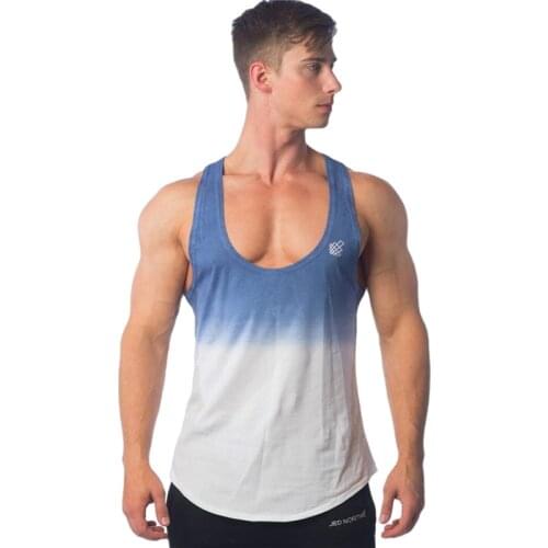 Mens Sports Vest Gradient Color I-Shaped Fitness Slim Fit Tank Top Weightlifting Workout Clothing